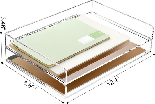 2 Pack- Stackable Paper Letter Tray, A4 File Tray Desk Organizer, Acrylic
