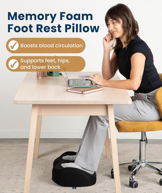 Foot Rest for Under Desk at Work - Memory Foam Office Foot Stool & Under Desk Footrest Leg Elevation Pillow for Gaming & Home Office, Supports Posture