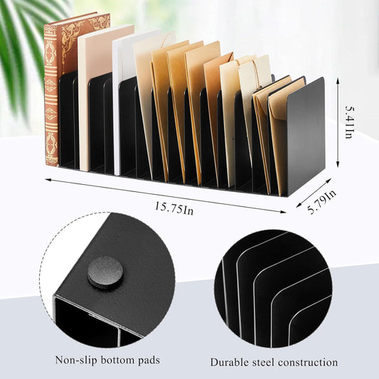Metal Desktop File Organizer, 15 Compartment, Vertical File Sorter
