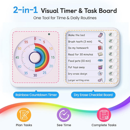 2-in-1 Visual Timer ADHD with Task Board, to-Do List, Checklist