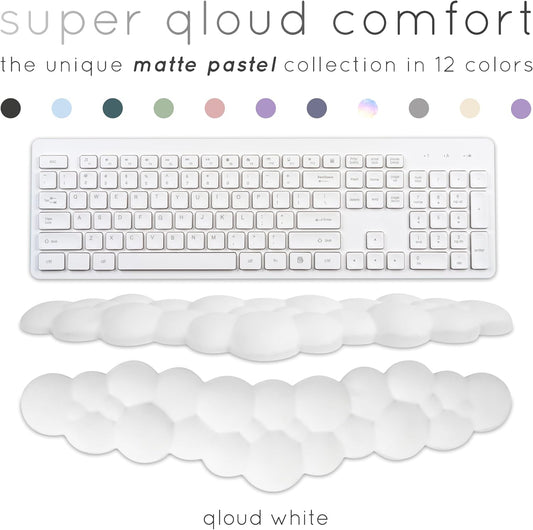 Cloud Keyboard Wrist Rest – Qloud Cloud Wrist Rest for Computer Keyboard and Mouse, Ergonomic Memory Foam Wrist Pad with Non-Slip Base, Includes Cloud Mouse Pad – White