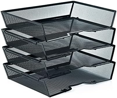 4 Tier Metal Letter Tray Desk Organizer-Stackable Paper Tray,Black