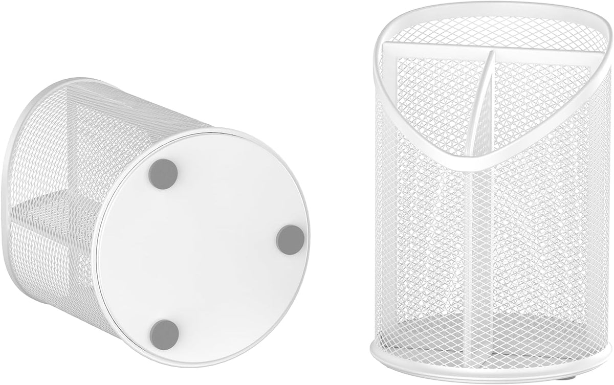 2 Pack Pen Holder Mesh Round Pencil Holder 3 Compartments, Black