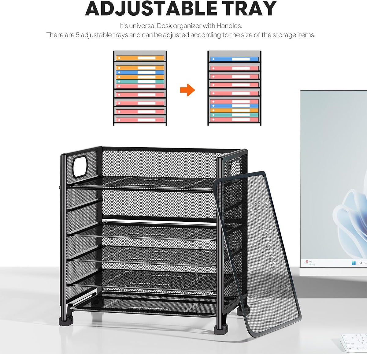 5-Tier Paper Tray Organizer, File Organizer for Desk, Black