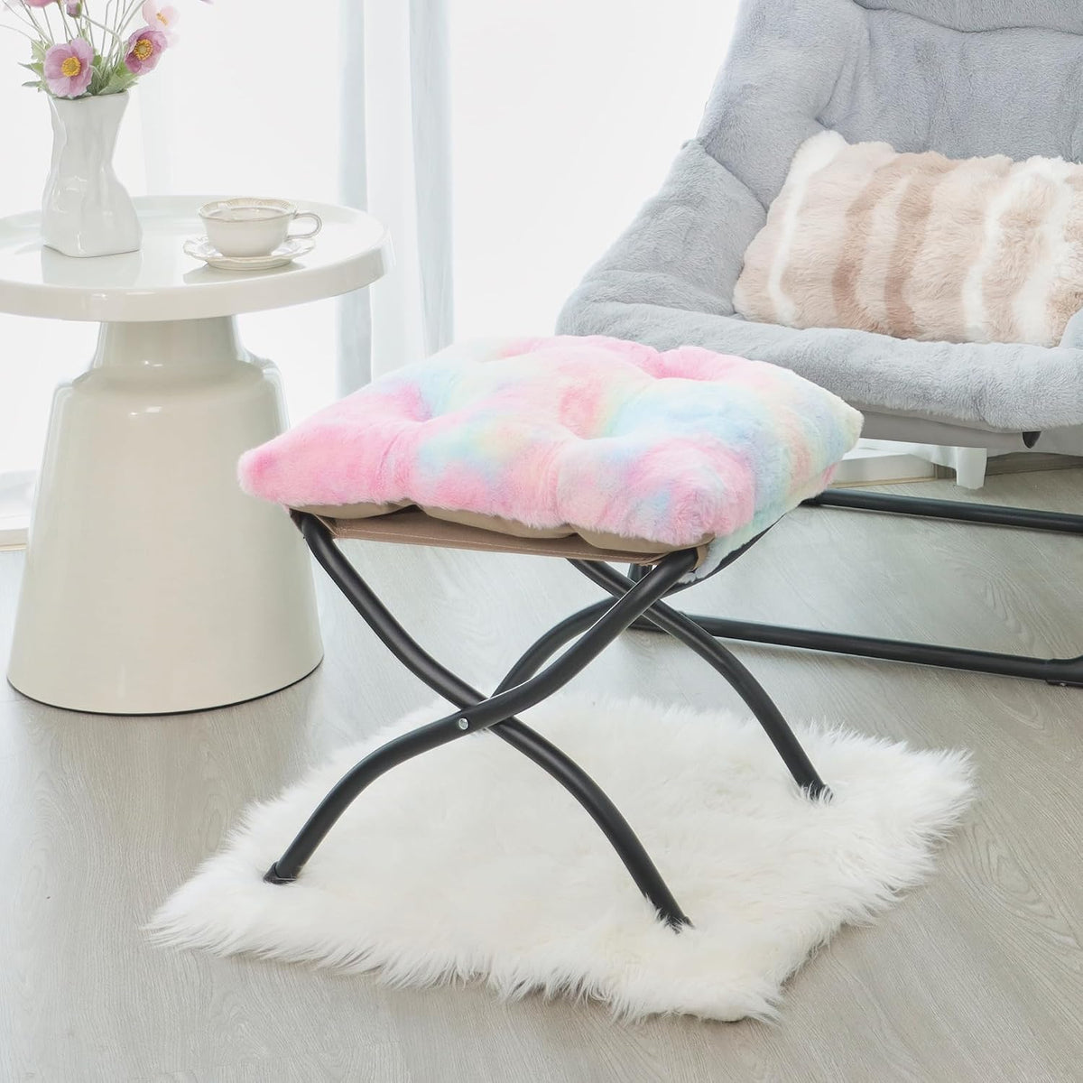 15"(H) Folding Ottoman, Foldable Footrest Stool, Portable Small Foot Stool for Couch, Collapsible Foot Rest Ottoman for Sofa, Accent Padded Ottomans for Living Room, Bedroom, Dark Grey