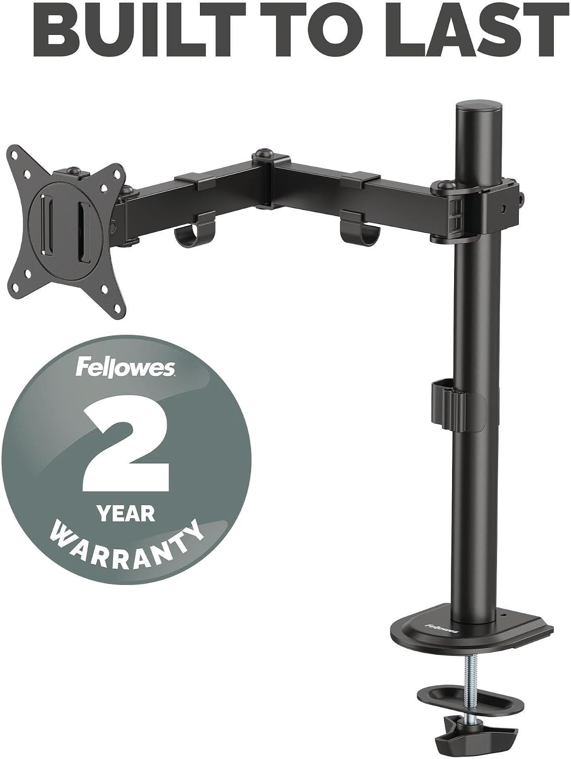 Fellowes Everyday Adjustable Dual Monitor Arm – Holds Two Screens up to 32" (inch) Weighing 19.84 lbs Each, Tilt, Swivel, Rotate, VESA 75/100, Clamp or Grommet Mount, Cable Management