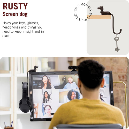 Monkey Business Rusty The Dog Tail Hook for Computer Screen, Desk Headphone Hanger Organizer Decorative Hooks, Adhesive Hook for Hanging Keys Cables Hats and Computer Accessories