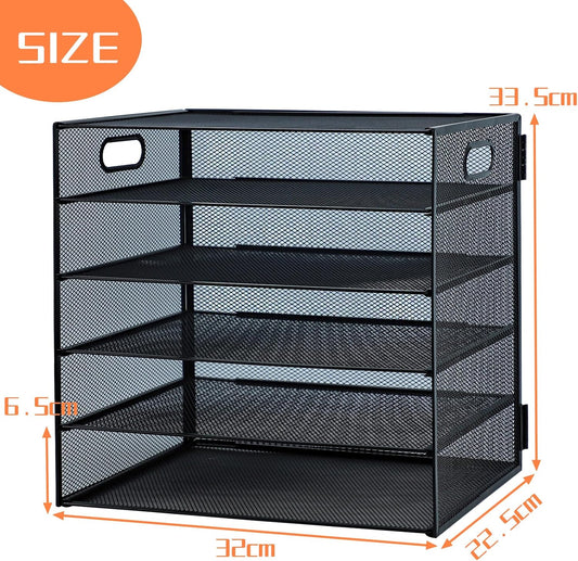 5-Tier Paper Letter Tray Organizer with File Holder,Paper Sorter Desk Organizer Metal mesh Desk Tray for Home Office School