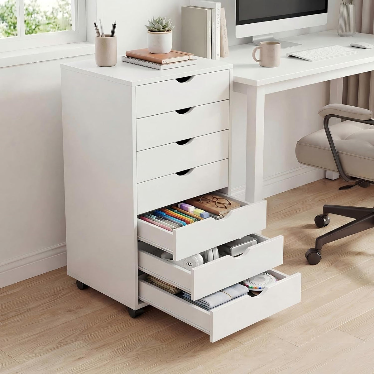 5 Drawer Mobile File Cabinet, Printer Stand with Wheels