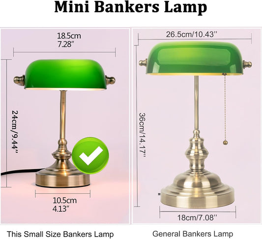 Mini Glass Bankers Lamp, Desk Lamp, Classic Retro Bronze Finish G9 Base, Plug in Vintage Table lamp, Reading Modern for Home Office,Piano Banker Mini Desk Table Lamp,Library(Without Bulb)