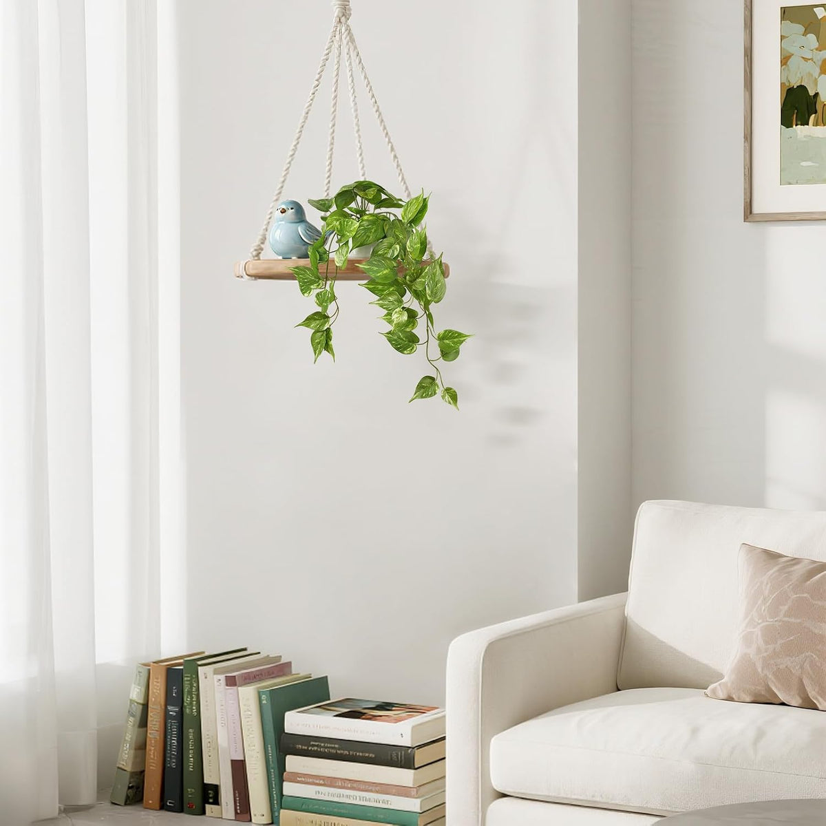 Fake Hanging Plants with Ceramic Pot, 25" Artificial Plants Indoor