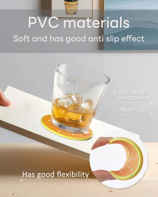 Cute Hamburger Coasters for Drinks, Funny Non-Slip Silicone Coasters