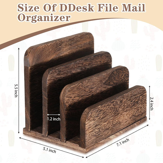 Wooden Mail Organizer 3 Slots Mail Holder, Dark Brown