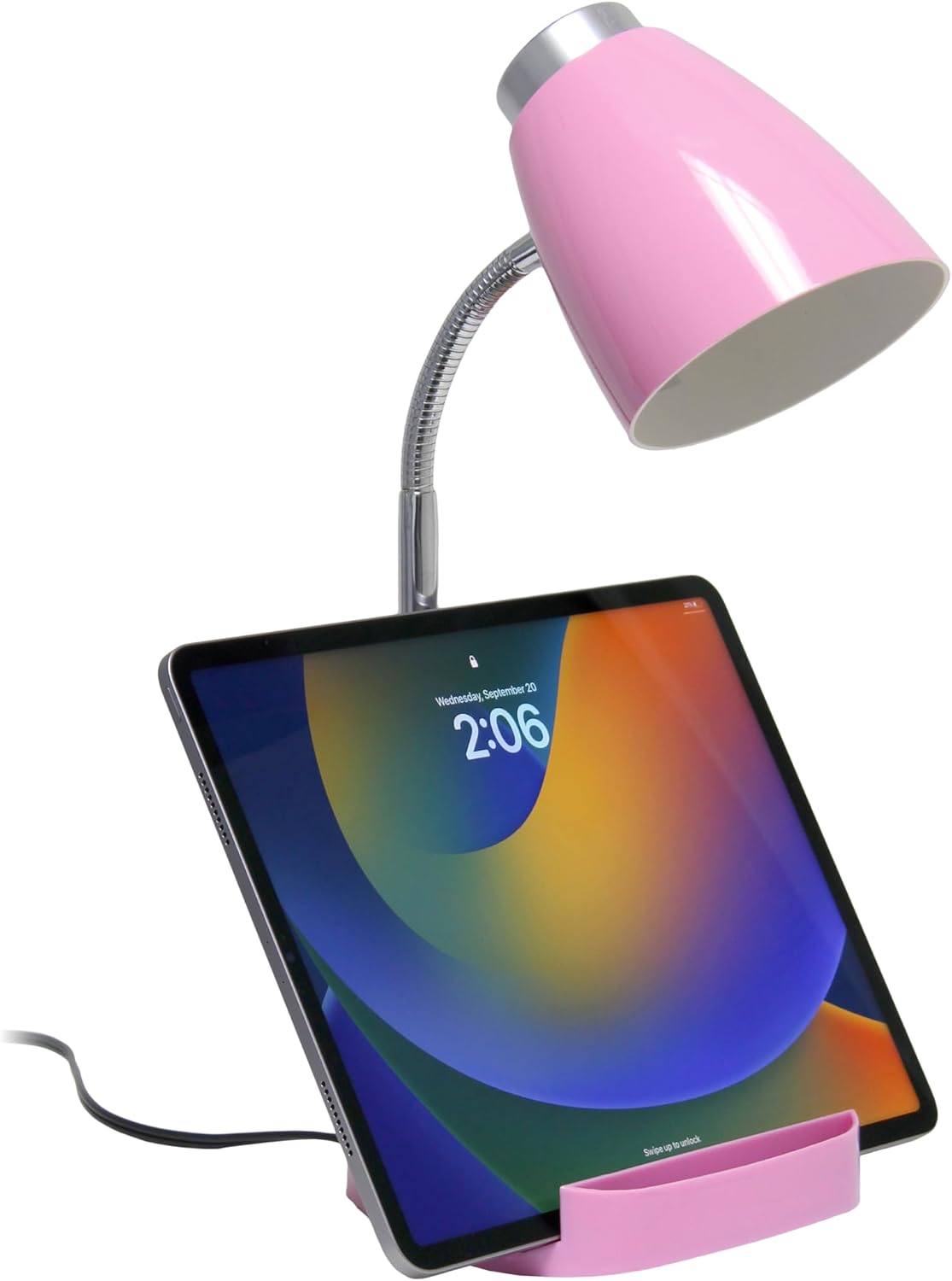 LD1002-PNK-LB 18.5" Gooseneck Organizer Desk Lamp with iPad Tablet Stand Book Holder with LED Bulb, Pink