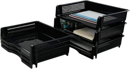 Plastic Stackable File Paper Storage Tray, Office Stackable Letter Tray, Black, 6 Pack