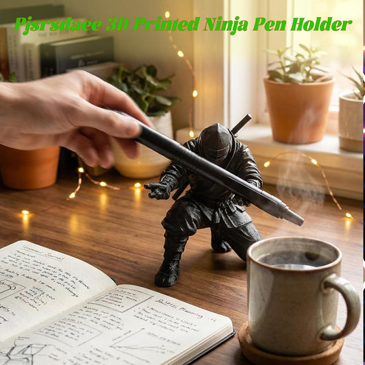 3D Printed Ninja Pen Holder - Cool Ninja Figurine Pen Stand, Decorative Desk Organizer for Office & Home (black)