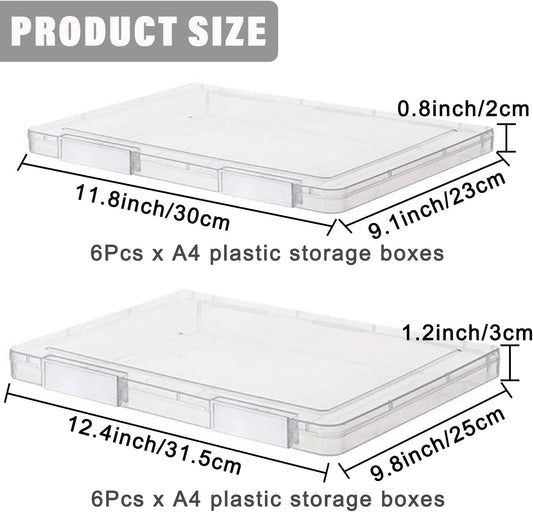 12 Pcs Clear A4 File Portable Project Case, Plastic Storage Box for 8.5" x 11" Letter Paper, Scrapbook Paper Storage Boxes Documents Magazines Holder