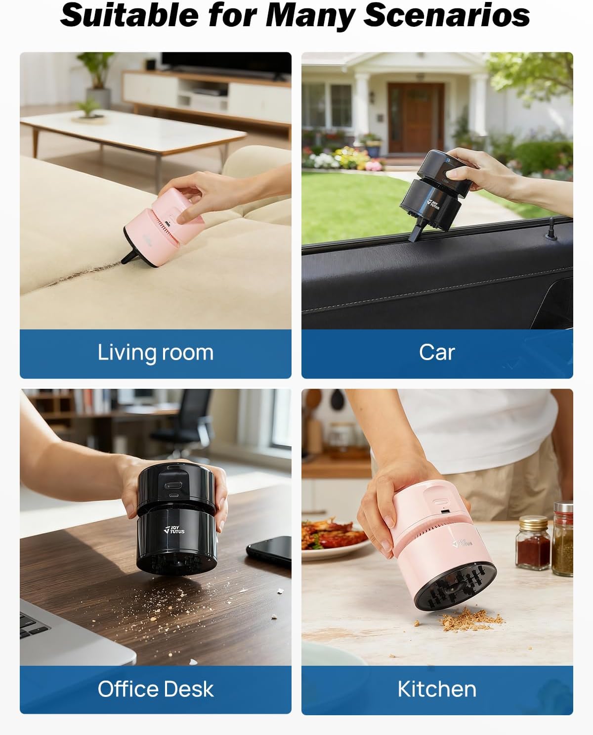 Mini Vacuum Cleaner Desk Vacuum Portable Cordless 360º Rotatable Handheld Vacuum 2 Suction Modes USB for Car/Home/Pet Hair/Office/Desk/Keyboards Black