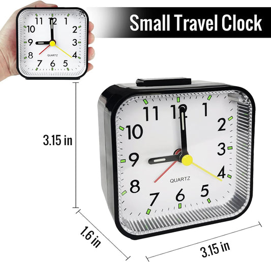 Lamisola Small Analog Travel , Battery Operated Desk Table Shelf Clock for Kids, Quieter Bedside Alarm Clocks for Bedrooms Bathroom Living Room Kitchen, Black