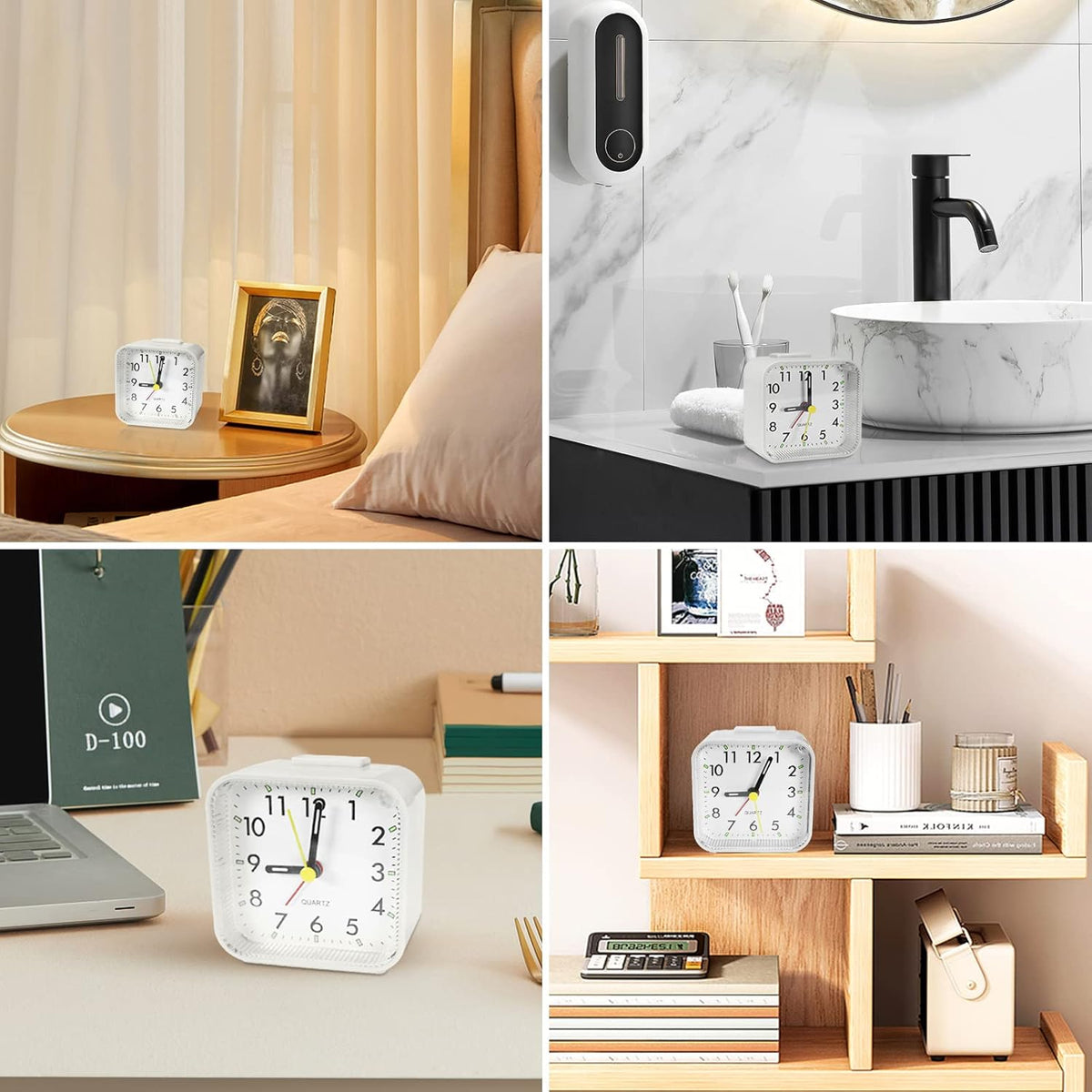 Lamisola Small Analog Travel , Battery Operated Desk Table Shelf Clock for Kids, Quieter Bedside Alarm Clocks for Bedrooms Bathroom Living Room Kitchen, Black