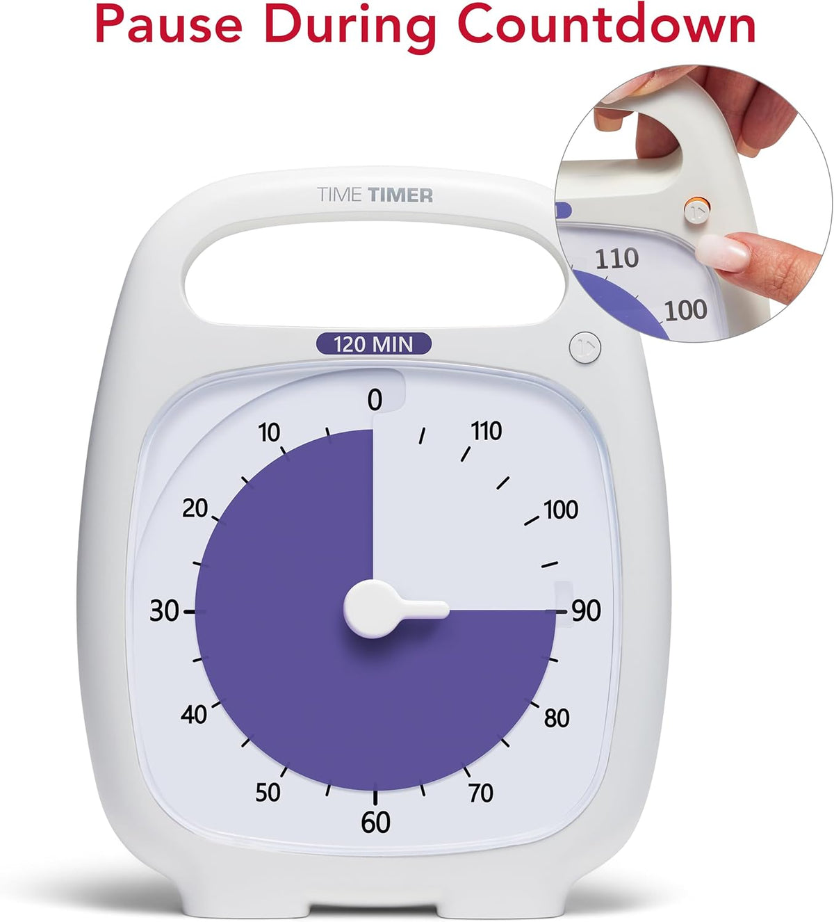 PLUS 5 Minute Desk Visual Timer - Countdown Timer with Portable Handle for Classroom, Office, Homeschooling, Study Tool with Silent Operation (White)