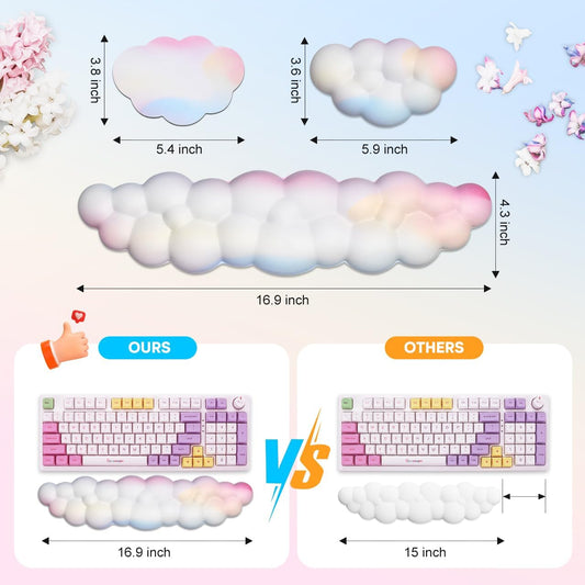 Upgrade Leather Cloud Wrist Rest for Keyboard and Mouse & Cup Pad