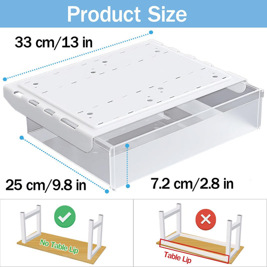 Large Under Desk Table Drawer Storage Organizer A4,Desk Accessories & Workspace Organizers,Hidden Self-Adhesive Under Table Pencil Tray Drawer for Office(Clear White)