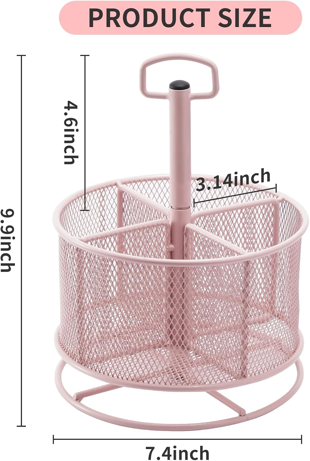 Mesh Desk Organizer, 360-Degree Rotating Multi-Functional Pen Holder, 4 Compartments Desktop Stationary Organizer, Home Office Art Supply Storage Box Caddy (Blue)