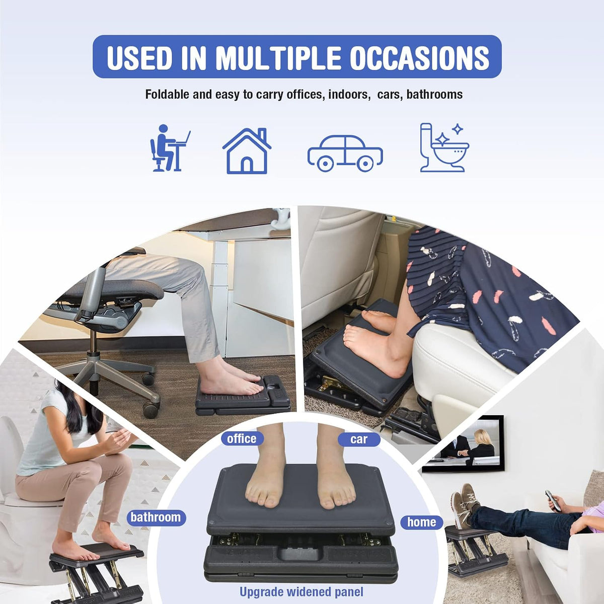 Under Desk Footrest, 4-Level Height Adjustable 12Modes Foldable Footrest