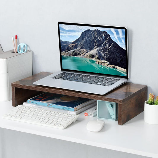 20 inch Wood Monitor Stand Riser, Desktop Riser Shelf, Rustic Brown