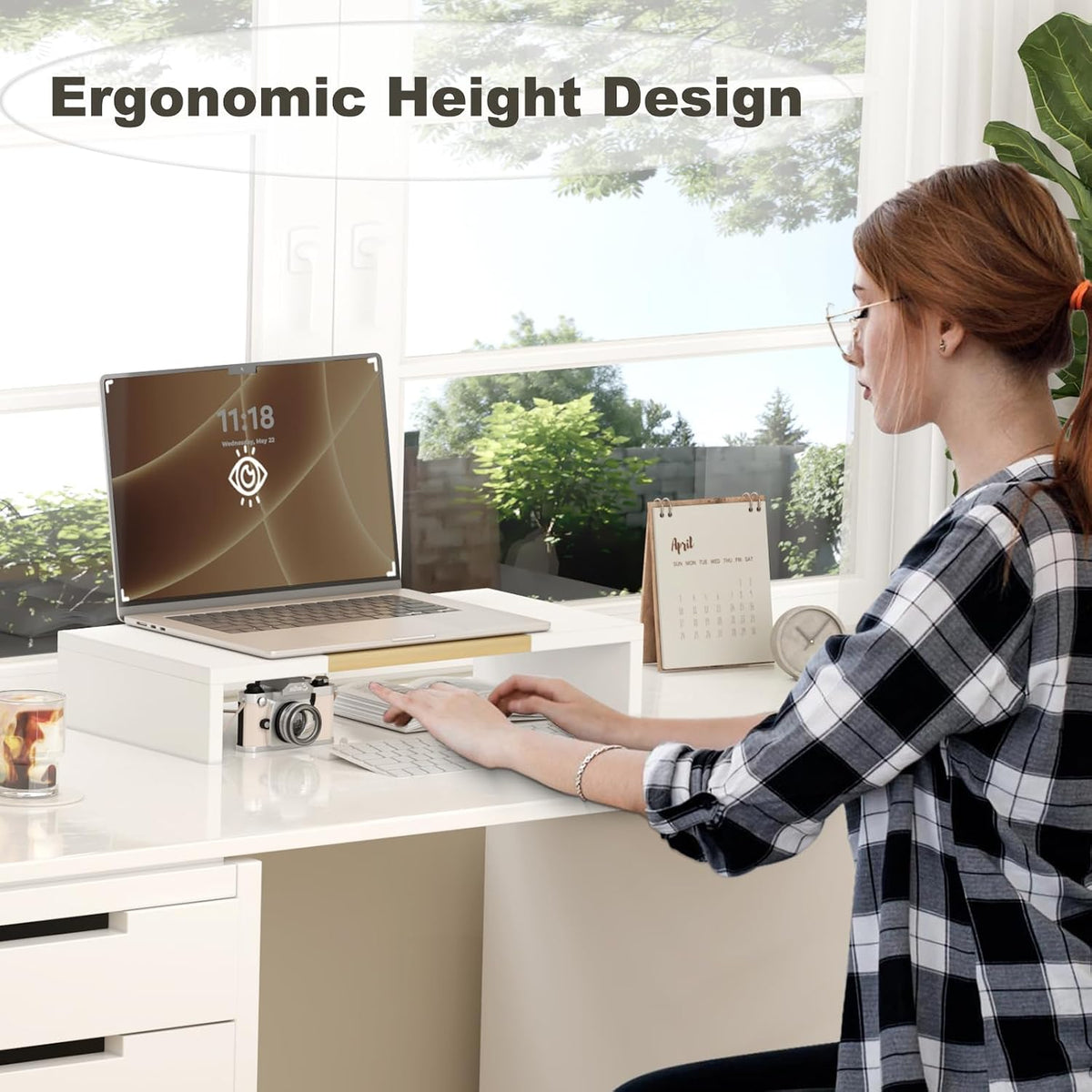 20 inch Wood Monitor Stand Riser, Desktop Riser Shelf, Rustic Brown
