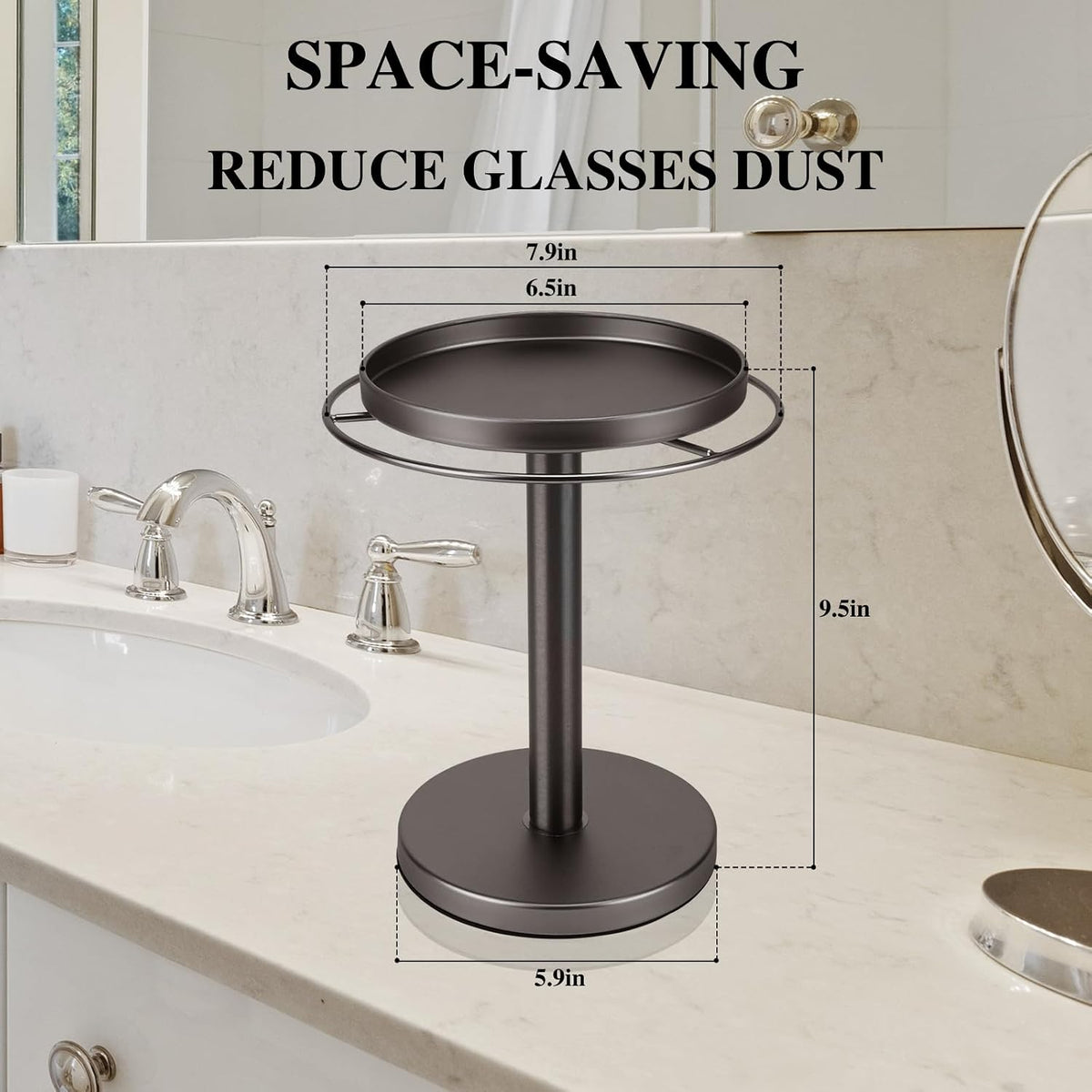 360° Rotating Sunglass Organizer Storage, Stainless Steel Glasses Holder Stand, Glasses Organizer with Tray for Desk, Dresser, Tabletop, Nightstand and Home Decor (Gold)