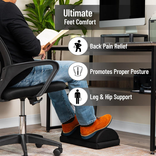 Air-Cloud Memory Foam Under Desk Footrest, Ergonomic Support for Back, Hip, Legs, Knees & Feet, Adjustable Height, Memory Foam, Black