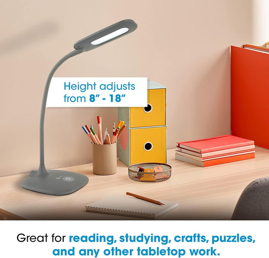 Soft Touch LED Desk Lamp, 3 Brightness Settings, Grey