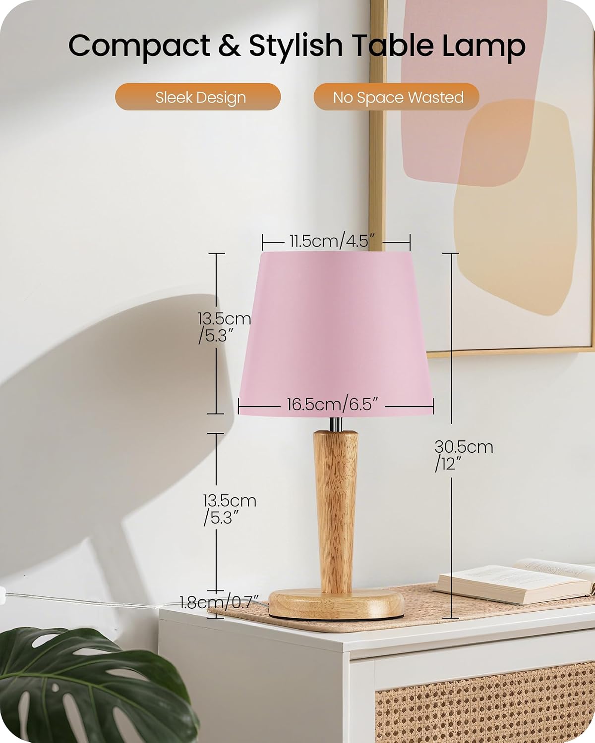 12" Wood Bedside Table Lamps Set of 2, Small Desk Lamps for Small Places, 3 Color Temperatures with Memory, Beige Linen Shade & E26 Bulbs, for Bedroom Living Room Office LE13TLP205