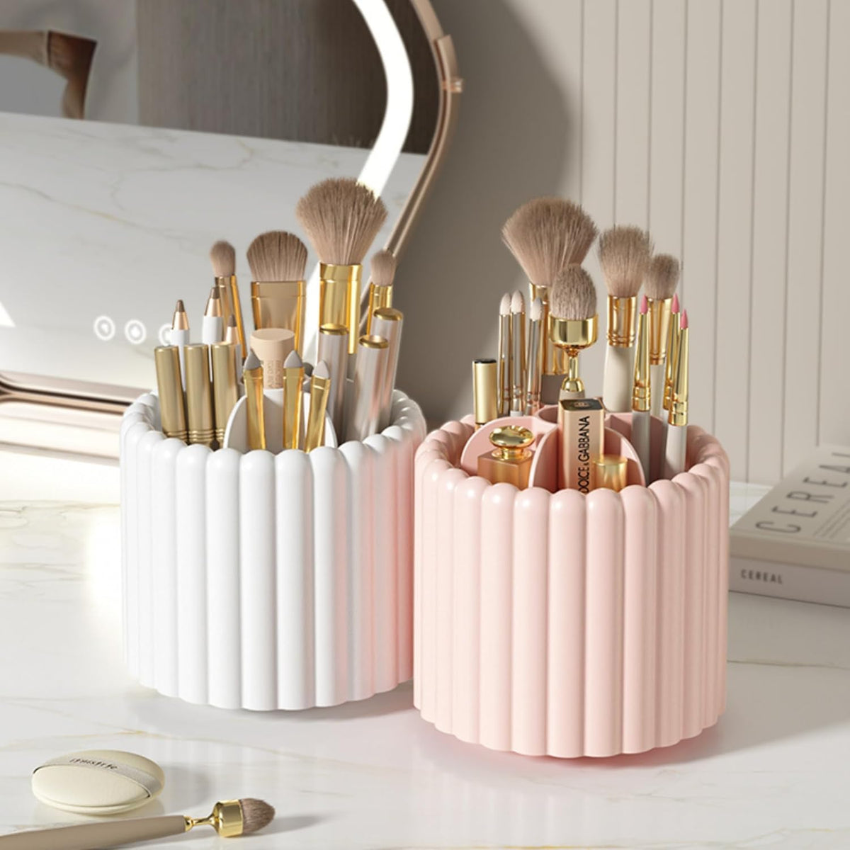 Desk Organizer, 360° Rotating Pen Holder for Desk, Pencil Cup with 7 Compartments Storage Box Caddy for Kids, Office, School, Home (Pink)