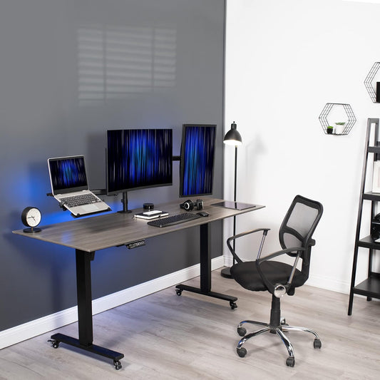 Dual Monitor + Laptop Mount for 13 to 27 inch Screens and 10 to 15.6 inch Laptops, Triple Screen Viewing, Articulating Arms, Black, STAND-V013L