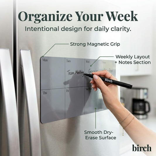 Birch Magnetic Flexible Whiteboard – Reusable Dry Erase Planner, Peel & Stick Magnetic Board for Fridge, Office & Home (Charcoal)