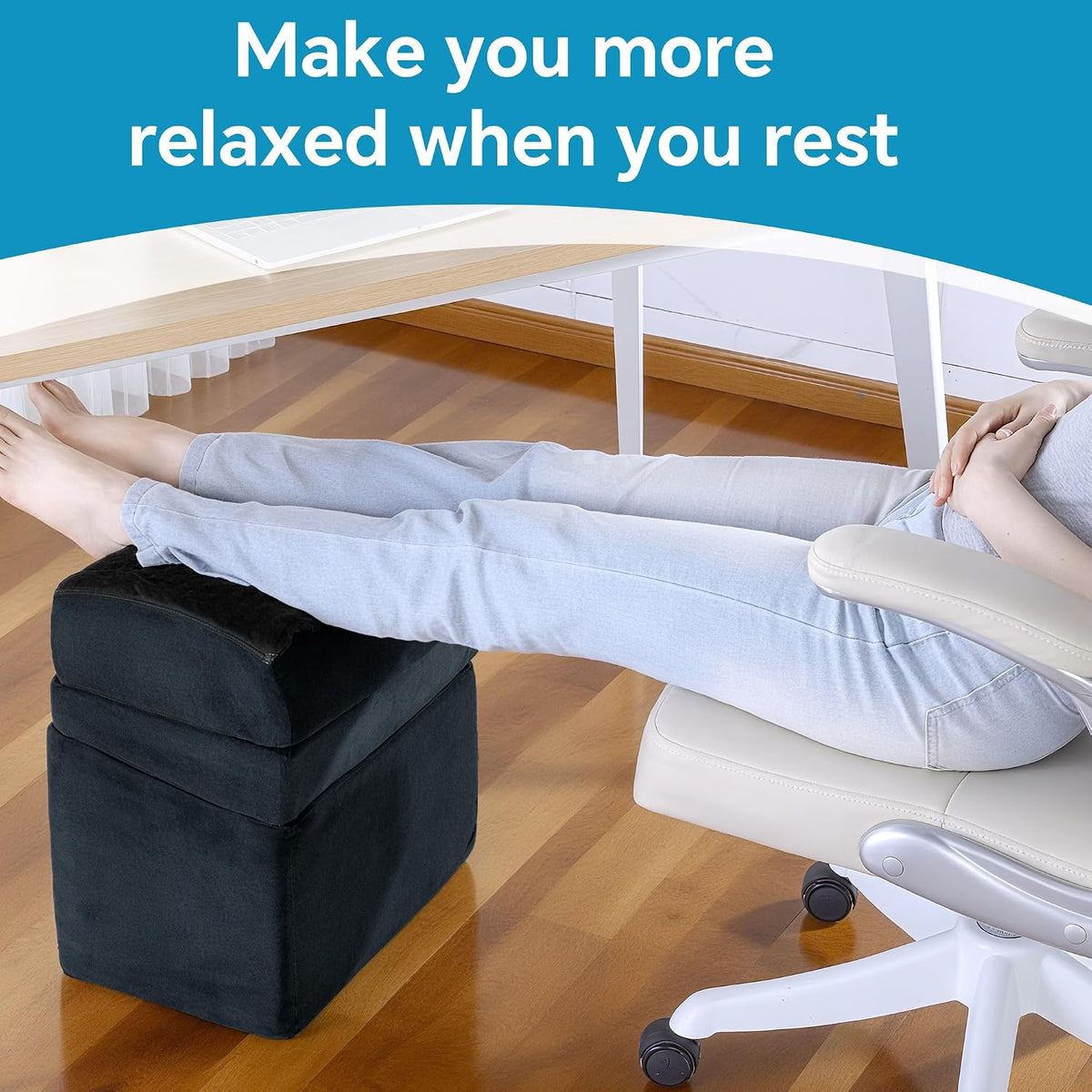Adjustable Foot Rest for Under Desk at Work with Feet Warm Pocket, Ergonomic Foot Stools for Under Office Desk, Leg Rest for Desk with Machine Washable Cover
