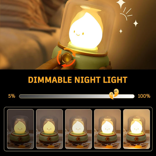 Ghost Campfire Desk Lamp Cute, Small Bedside Table Lamp Dimmable, 2 Modes Warm Night Light with Timer, Cordless Rechargeable Battery Night Light for Kids Teens, Vintage Ambient Light
