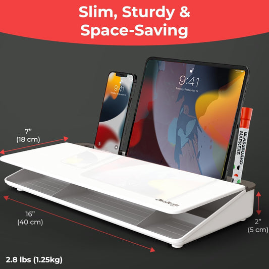 Glass Desktop Whiteboard with Storage, Desk Dry Erase Board Buddy