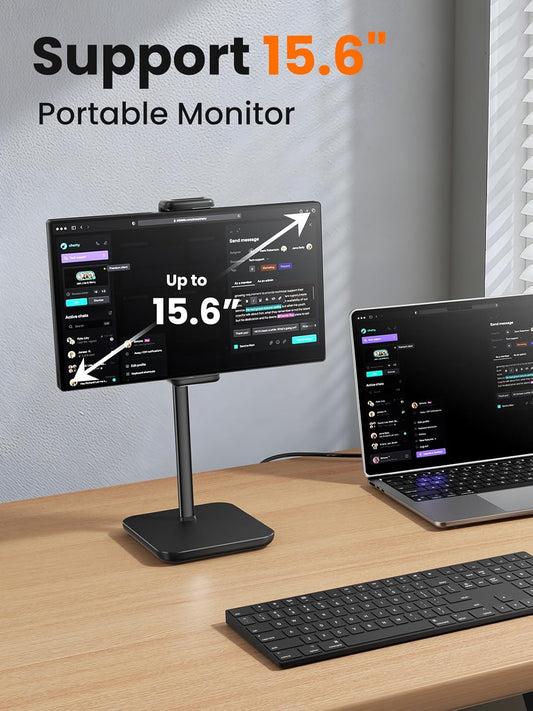 Height Adjustable Tablet Stand, 3.5lb (1.6kg) Max Support, Up to 18" Tall, Slim Portable Monitors Stand Compatible with iPad Pro 12.9, Surface Pro, All 4.7"-15.6" Devices - Black