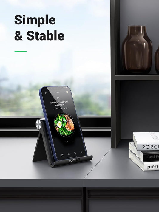Cell Phone Stand Holder for Desk Adjustable Compatible with iPhone 13 12 Pro Max 11 SE XS XR 8 Plus 6 7 Galaxy Note20 S20 S10 S9 S8 Foldable Black