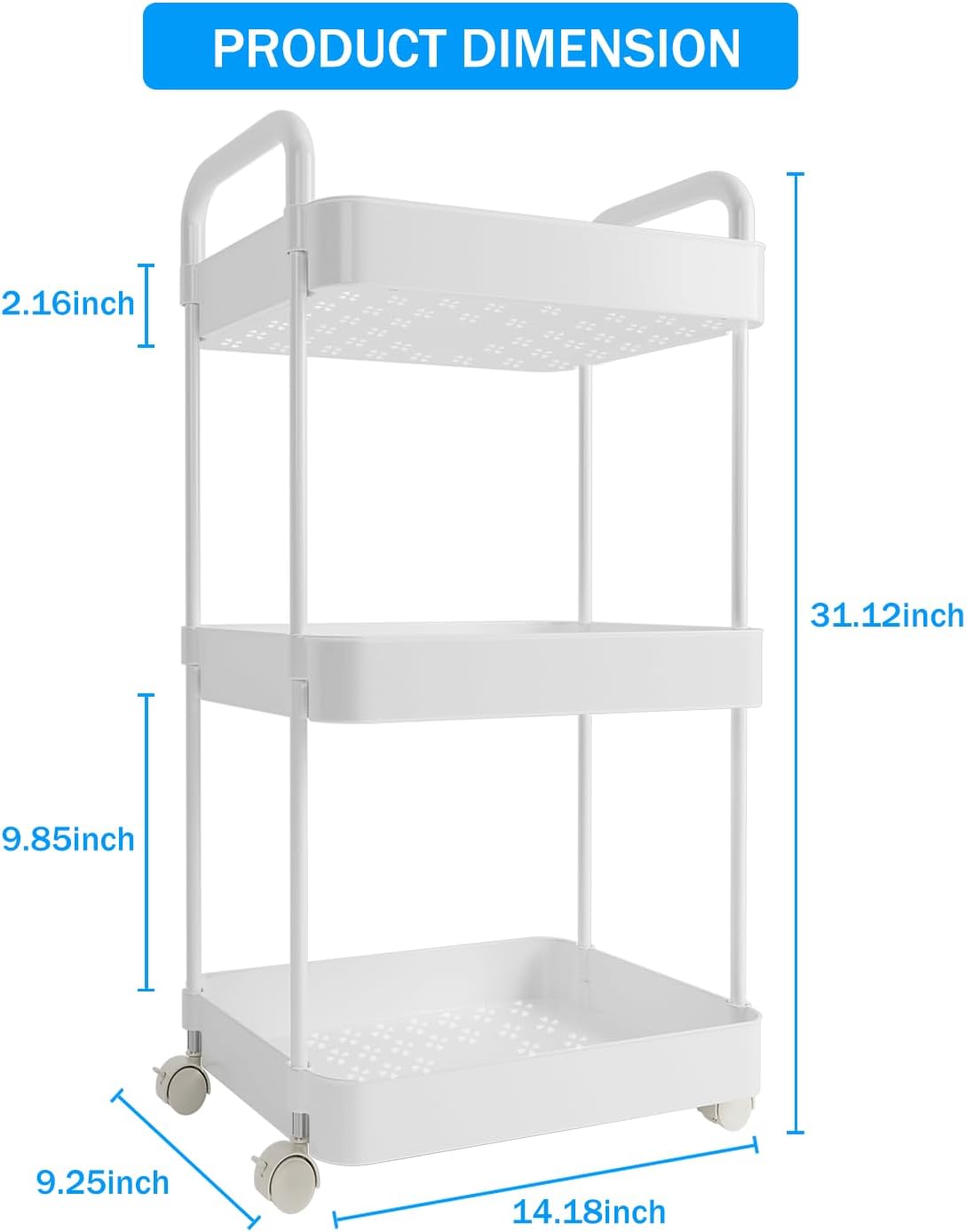 Diaper Caddy, 3 Tier Rolling Cart for Baby Essentials, Off-White