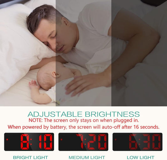 LED Alarm Clock, Digital Alarm Clock, Large Display LED Desk Clock with Snooze, 3 Adjustable Brightness, USB Charging Ports for Bedroom, Office,Red