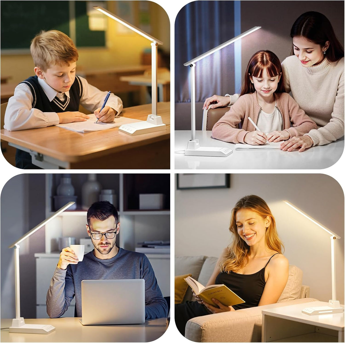 LED Desk Lamp for Home Office, Foldable Reading Lamp with Adapter