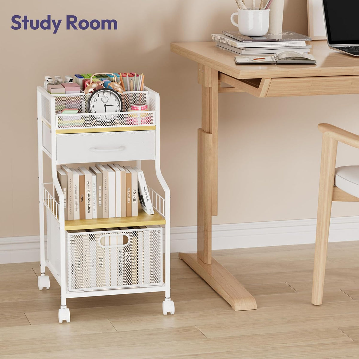 SWTYMIKI Under Desk Storage Cart- Art Storage Cart with Drawers & DIY Divider - Office Cart Organizer Under Desk Shelf, Craft Rolling Cart for Office, Craft Room & Studio Espresso