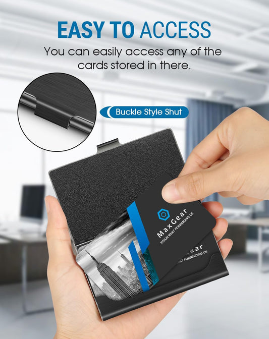 Stainless Steel Business Card Holder, Slim Card Case, Black