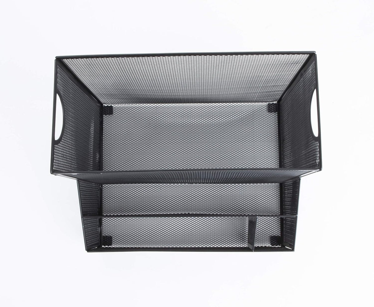 Desktop Organizer with Hanging File Storage, 4 Compartment Letter Size File Holder, Metal Mesh Desk Organizer for Office and Home, Black