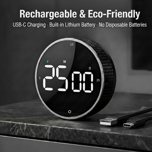 Rechargeable Magnetic Kitchen Timer with Rotary Dial, LED Display